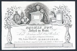 Thomas Tow, Artist in Hair, Trade Card by English School