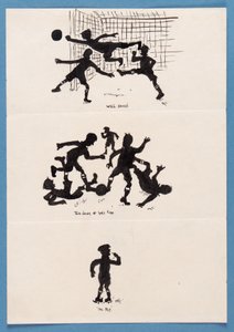 Three silhouettes of footballers by English School