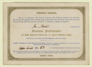 Ticket for Charles Dickens Amateur Dramatic Performance, 1845 by English School