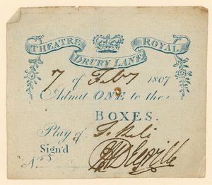 Ticket for Drury Lane Theatre, London by English School