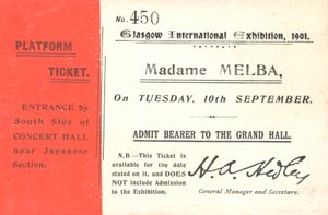Ticket to hear Nellie Melba at the Glasgow International Exhibition, 1901 by English School