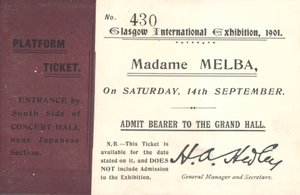 Ticket to hear Nellie Melba at the Glasgow International Exhibition, 1901 by English School
