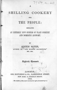 Title Page for A Shilling Cookery for The People by Alexis Soyer, published 1855
