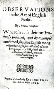 Title Page for Observations in the Art of English Poesie by Thomas Campion, published 1602