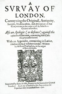 Title page to A Survey of London by John Stow, published in 1598