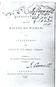 Titlepage of Vindication of the Rights of Woman by Mary Wollstonecraft, Published in 1792 by English School