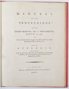 Titlepage of the Minutes of the proceedings of the court-martial held at Portsmouth, August 12, 1792, published in London, 1794