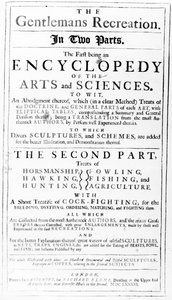 Titlepage to The Gentlemans Recreation published by Richard Blome