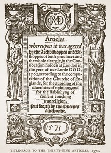 Titlepage to the Thirty-Nine Articles, 1571, illustration from The Church of England: A History for the People by H.D.M. Spence-Jones by English School