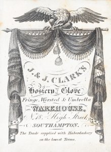 Trade Card, J & J Clarks Hosiery and Gloves Warehouse by English School