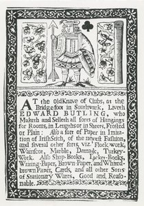 Trade Card for Edward Butling, Room Hangings by English School