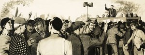 Trade unionists at an open air meeting by English School