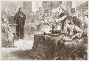 Trial of Wicliffe, illustration from The History of Protestantism by James Aitken Wylie, 1878 by English School