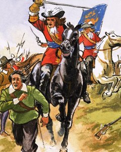 Unidentified Cavalryman About to Strike a Running Peasant by English School