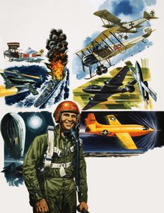 Unidentified Pilot Against a Montage of Aircraft
