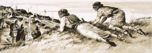 Unidentified Scene of Two Men Spying on Roman Camp by English School