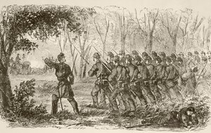 Union soldiers on the plateau at the first Battle of Bull Run by English School