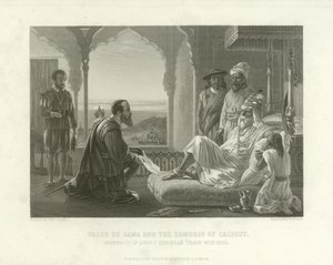 Vasco da Gama and the Zamorin of Calicut, 1498 by English School