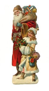 Victorian Scrap Paper Relief of Santa Claus Bearing Gifts, c.1880