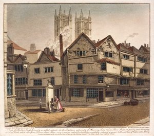 View of Broken Cross, at the end of Thieving Lane, Westminster, London by English School