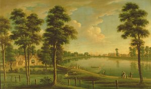 View of Chelsea Reservoir and Waterworks, with Westminster Abbey in the Distance by English School