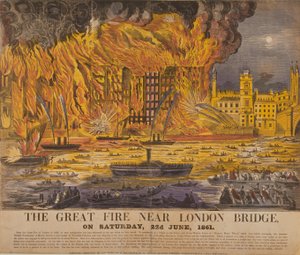 View of the Cottons Wharf Fire, 1861 by English School