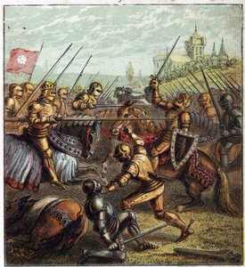 War of the Two Roses (1455-1485); Battle of Tewkesbury (4 May 1471). Illustration of the English Civil War Born by the Division of the Successors of King Edward III (1327-1377) into Two Branches. Battle of Tewkesbury: The Last Battle in the War of the Rose by English School