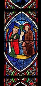 Window depicting a king with a monk by English School