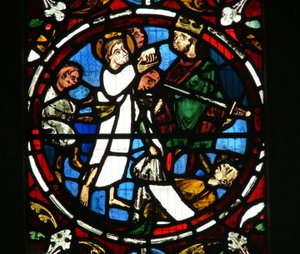 Window depicting a scene from the legend of St John: the saint and the poisoned cup