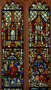 Window depicting the Resurrection; the Coronation of the Virgin by English School