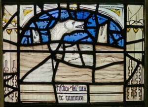 Window N3 depicting the Last Fifteen Days of the World (the Pryke of Conscience window): Fish and sea monsters cry out by English School