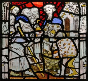 Window N4 depicting the Works of Mercy: feeding the hungry