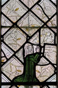 Window depicting a female donor by English School