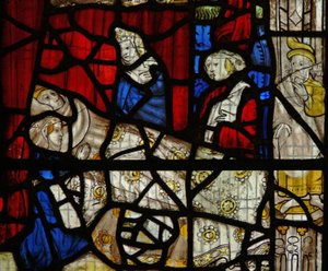 Window depicting the birth of St Martin by English School