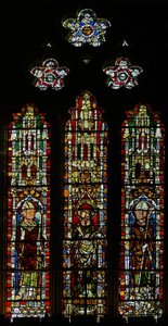 Window 3 depicting St Brice, St Ambrose and St Wulstan(?) by English School