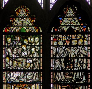 Window depicting the Funeral of the Virgin Mary by English School