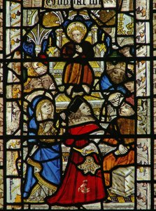 Window depicting the doctors in the Temple by English School