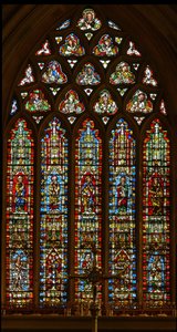 Window depicting Noah, Abraham, David, Isaiah and Malachi; Eve, the Serpent, Virgin and Child, the Brazen Serpent and Moses by English School