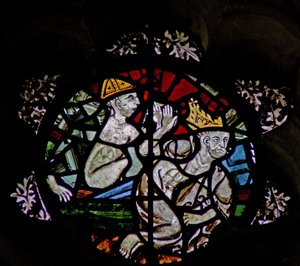 Window in the Chapter House depicting a scene from the Last Judgement: souls resurrecting by English School
