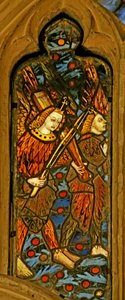 Window depicting musician angels, one with a monochord by English School