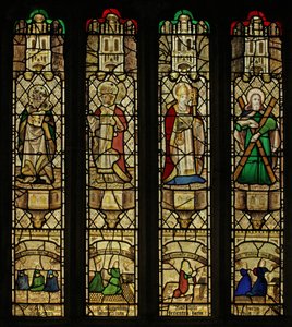 Window 2 depicting St John, St Gregory, St Leonard and St Andrew by English School
