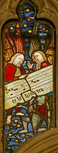 Window depicting the angelic choir with musical score by English School