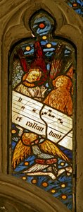 Window depicting the angelic choir with musical score by English School