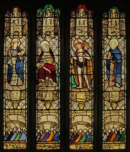 Window 3 depicting Christ, the Pieta, St Mabena, St Mewbred by English School