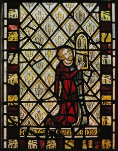 Window depicting a donor - Robert Skelton giving the window; the quarries with butterflies by English School
