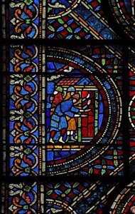 Window n7 depicting a scene from the life of St Thomas Becket: knights at the door of Canterbury by English School