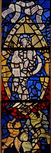 Window depicting the Woman Clothed with the Sun and with the moon under her feet with the Man-child in the Book of Revelation; with jewels of inset glass by English School