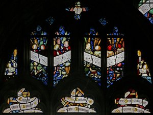 Window depicting tracery lights with musical angels