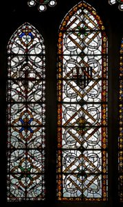 Window s5 depicting two lancets with geometric grisaille by English School