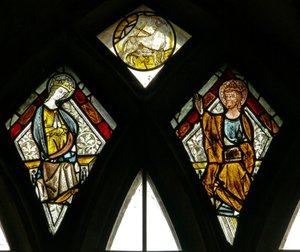 Bull (re St Luke?) and the Coronation of the Virgin by English School